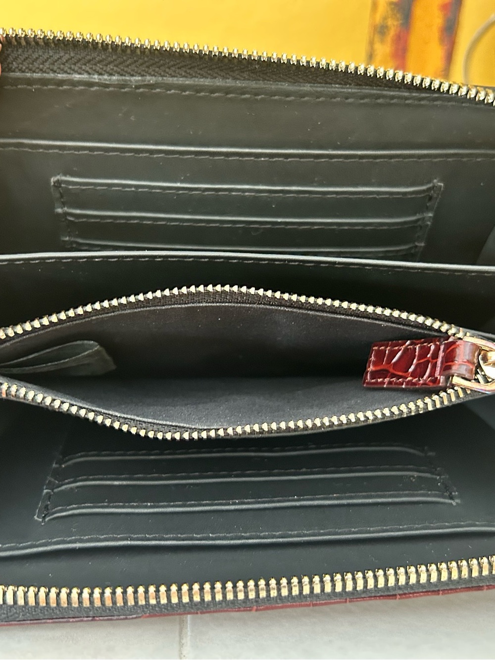 Sézane Victoria Wallet | Burgundy Crocodile Print Leather | Made in Portugal - Picture 8 of 11